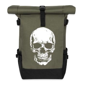 Skull Contrast Print - Roll Top Backpack - olive/black - Front