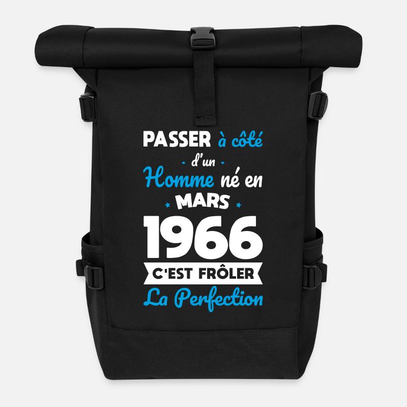 60. Geburtstag – Geboren im März 1966 - Rolltop Rucksack - Schwarz