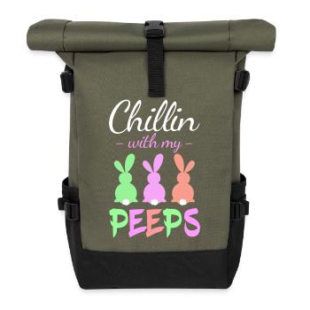 Chillin with Peeps Pastel Bunnies - Roll Top Backpack - olive/black - Front