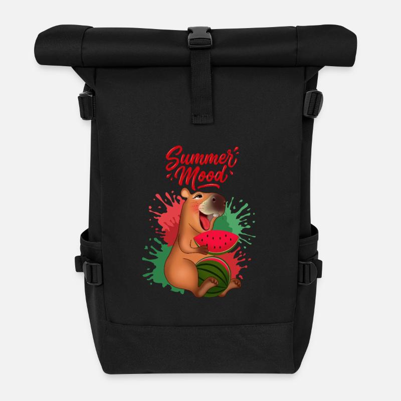 Capybara souriant avec pastèque - Sac à dos roll top - noir