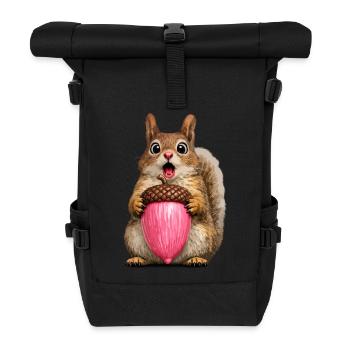 Squirrel with pink acorn - Roll Top Backpack - black - Front