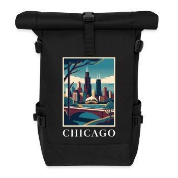 Chicago Illinois Poster Skyline Deco Vista - Roll Top Backpack - black - Front