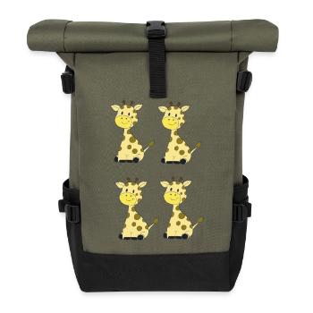 Cheerful Four Giraffes Pattern - Roll Top Backpack - olive/black - Front