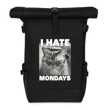I hate mondays Spruch Katze Montag witzig - Rolltop Rucksack - Schwarz - Vorne