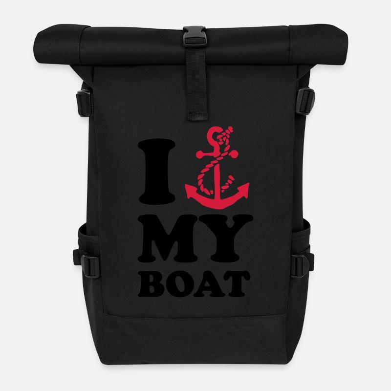 I love my boat - Roll Top Backpack - black