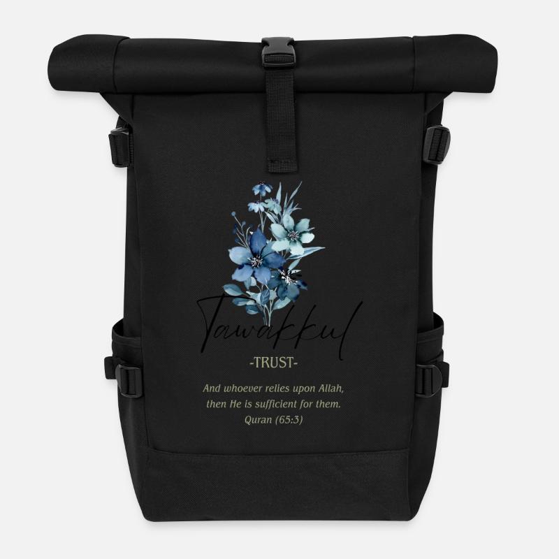Trust Islamic Calligraphy Floral Art - Roll Top Backpack - black