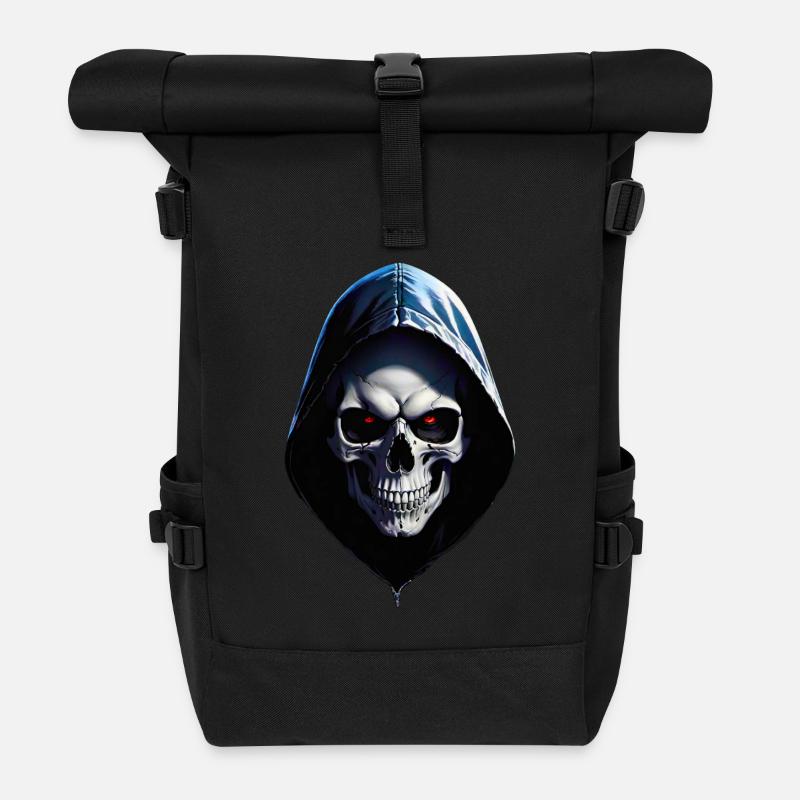 Schädel mit Kapuze - Rolltop Rucksack - Schwarz