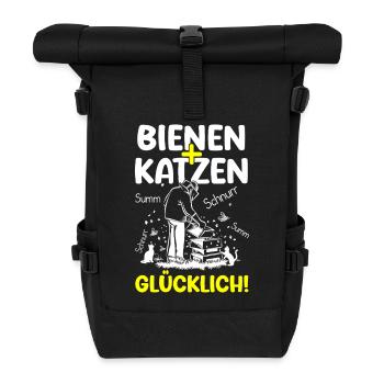 Bienen Katzen Summ Schnurr Glücklich Imker Katzen - Rolltop Rucksack - Schwarz - Vorne
