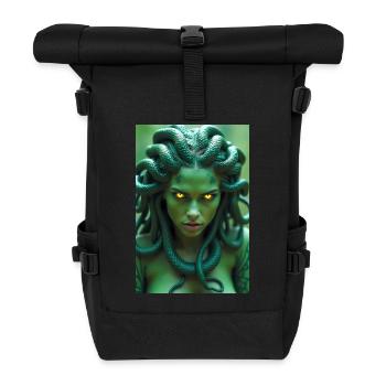 Medusa, snake-haired woman, glowing eyes, surround - Roll Top Backpack - black - Front