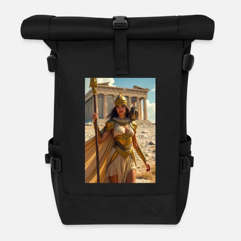 Athena, armored goddess with spear, owl - Rolltop Rucksack - Schwarz