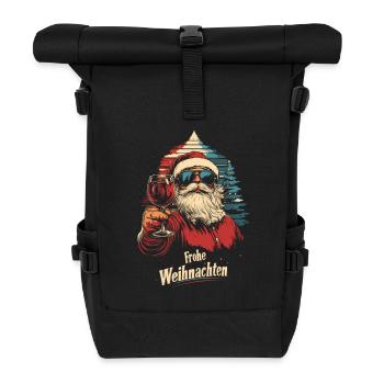 Cooler Weihnachtsmann mit Weinglas - Rolltop Rucksack - Schwarz - Vorne