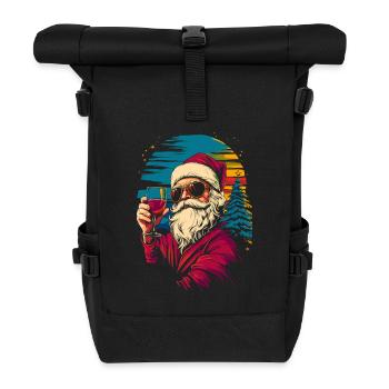 Cooler Weihnachtsmann mit Weinglas - Rolltop Rucksack - Schwarz - Vorne