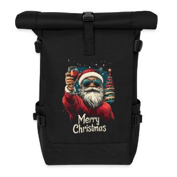 Cooler Weihnachtsmann mit Weinglas - Rolltop Rucksack - Schwarz - Vorne