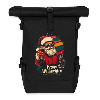 Cooler Weihnachtsmann mit Weinglas - Rolltop Rucksack - Schwarz - Vorne