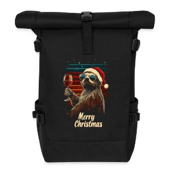 Christmas Party Wine Sloth Funny - Roll Top Backpack - black - Front