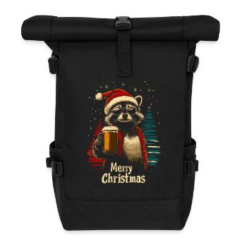 Christmas Beer Raccoon - Roll Top Backpack - black - Front