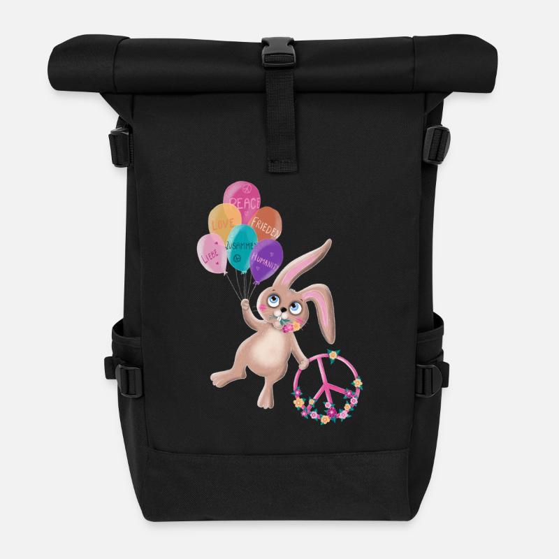 Peace bunny Herbert floats for peace - Roll Top Backpack - black