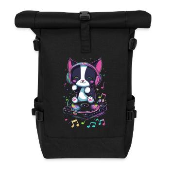 Cute cat with headphones and record - Roll Top Backpack - black - Front