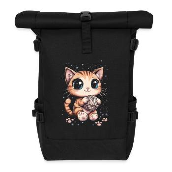 Cute cat with ball of wool - Roll Top Backpack - black - Front