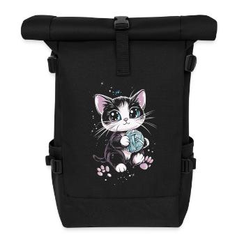 Cute cat with ball of wool - Roll Top Backpack - black - Front