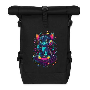 Chat mignon avec des écouteurs et un disque vinyle - Sac à dos roll top - noir - Devant