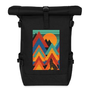 Landschaft (Wolf, Dreiecke) - Rolltop Rucksack - Schwarz - Vorne