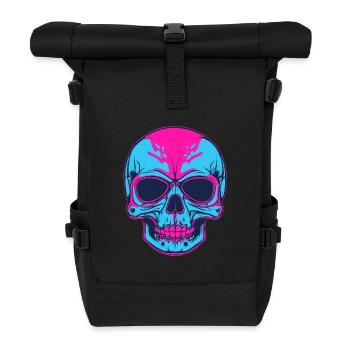 Neon Schädel Pink Blau - Rolltop Rucksack - Schwarz - Vorne