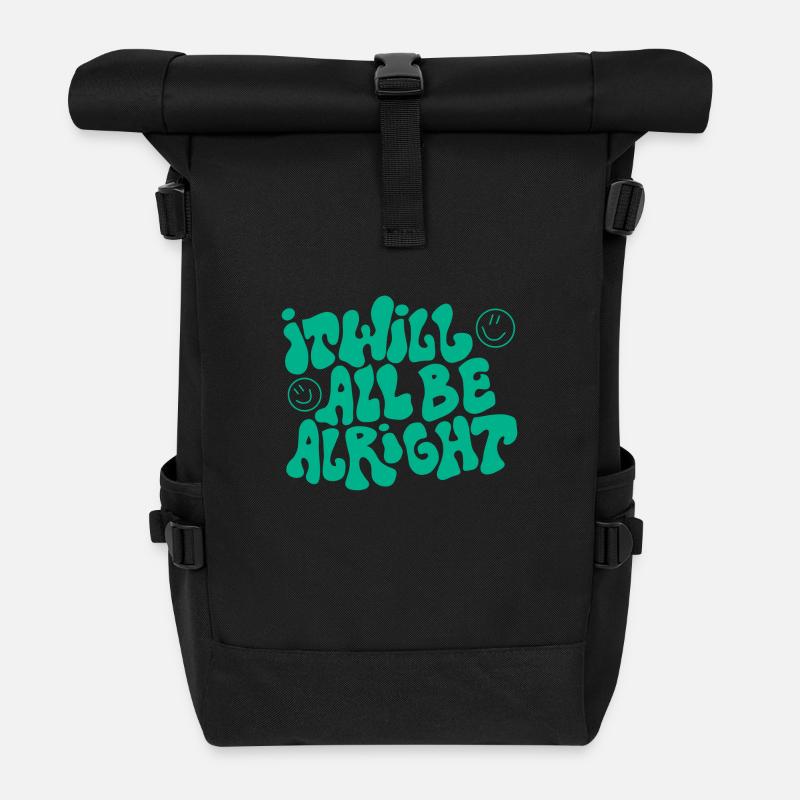 Spruch „It will all be alright“ - Rolltop Rucksack - Schwarz