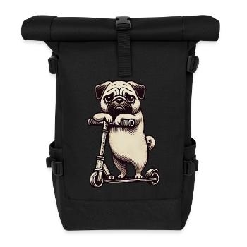 Lustiger Mops auf Scooter Comic Cartoon - Rolltop Rucksack - Schwarz - Vorne