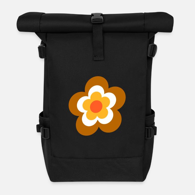 70er Jahre Blume Muster Retro - Rolltop Rucksack - Schwarz