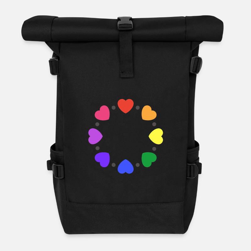 Cœurs arc-en-ciel - Sac à dos roll top - noir