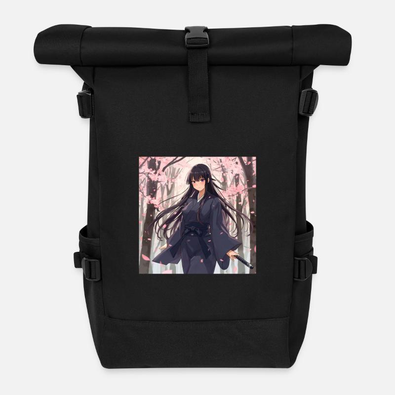 Sakura Samurai im Wald - Rolltop Rucksack - Schwarz