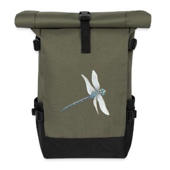 Blaugrüne Libelle Illustration - Rolltop Rucksack - Olive/Schwarz - Vorne
