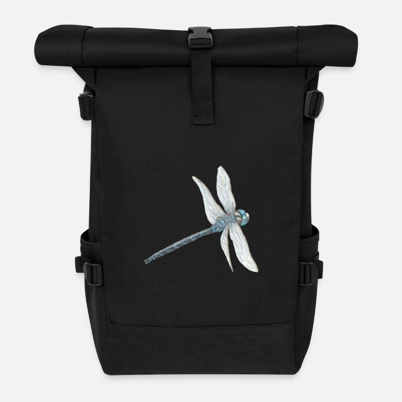 Blaugrüne Libelle Illustration - Rolltop Rucksack - Schwarz