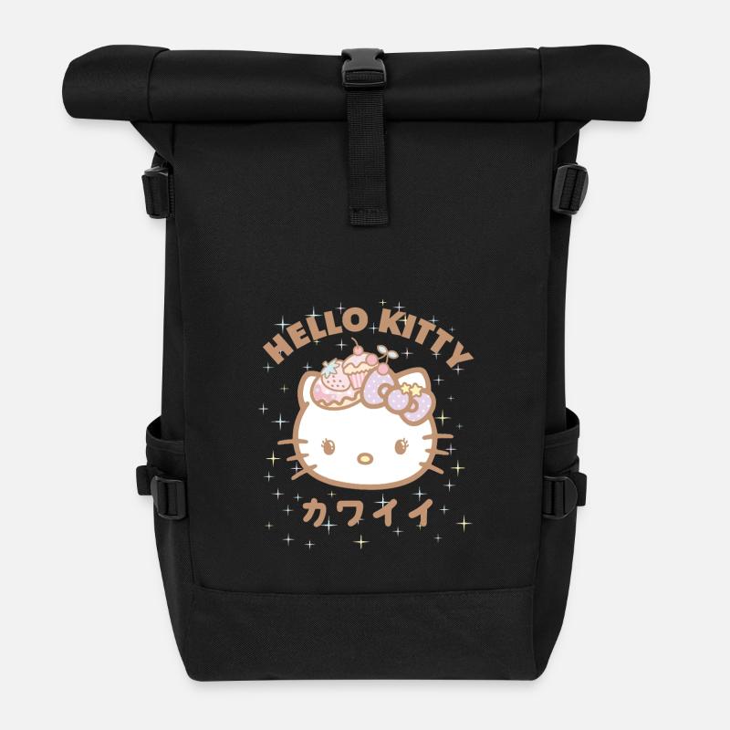 Hello Kitty Kawaii Stile Mit Sternen - Rolltop Rucksack - Schwarz