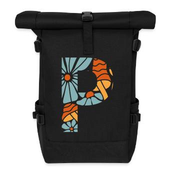 Buchstabe p groovige Blumen Geschenkidee - Rolltop Rucksack - Schwarz - Vorne
