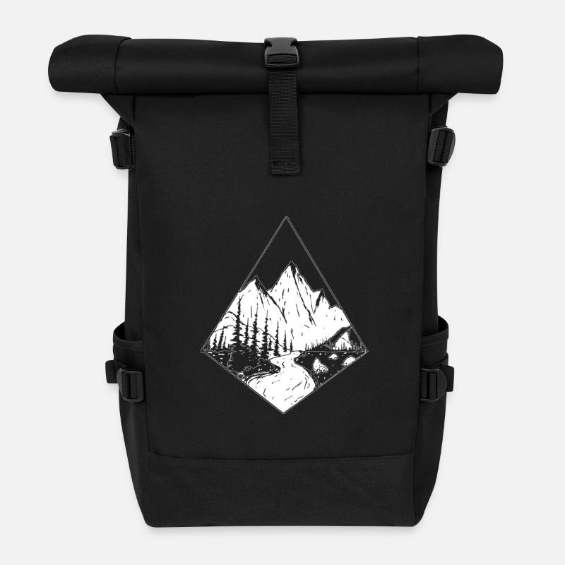 Awesome Mountain Scene - Roll Top Backpack - black