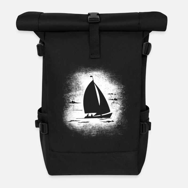 Segeln - Segelboot - Rolltop Rucksack - Schwarz