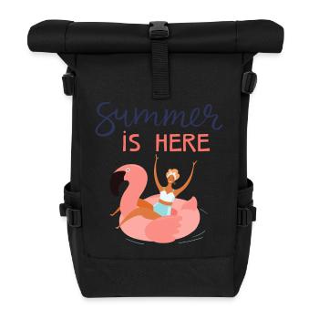 Soleil estival et flamant rose joyeux - Sac à dos roll top - noir - Devant