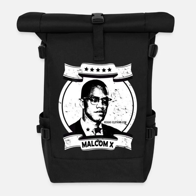 Malcolm X Linoldruck Porträt - Rolltop Rucksack - Schwarz