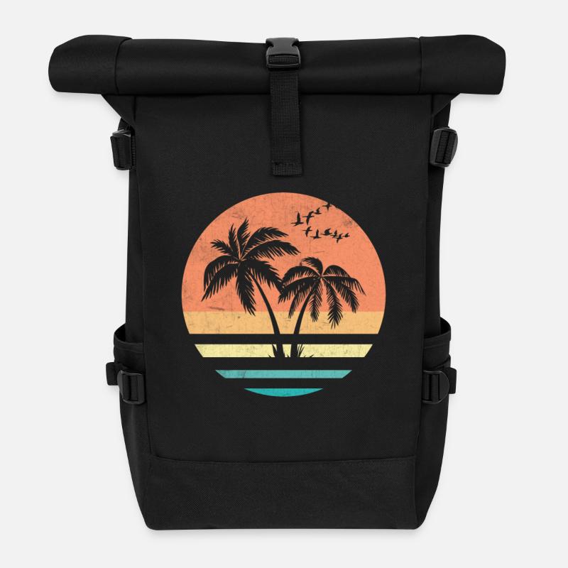 Palm Sunset Retro Circle - Sac à dos roll top - noir