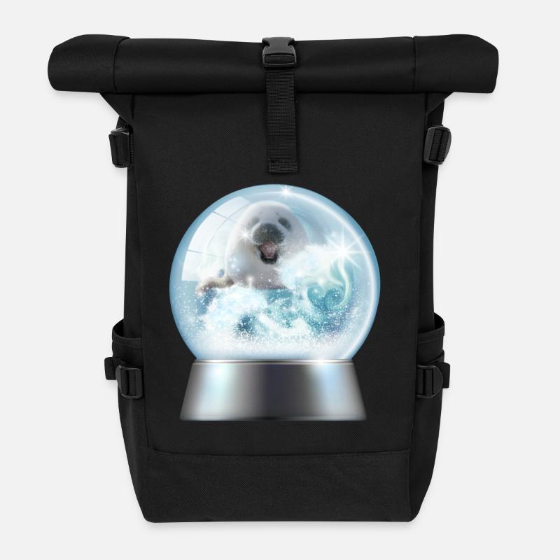 Boule à neige chiot en hiver - Sac à dos roll top - noir