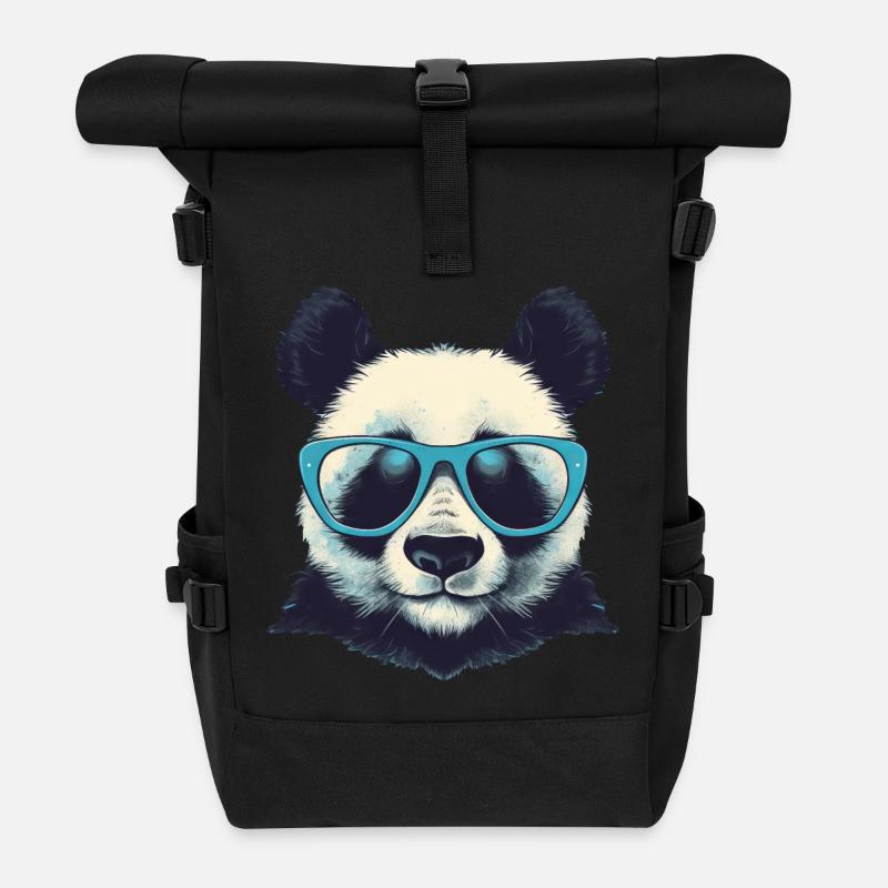 Cooler Panda mit Sonnenbrille - Rolltop Rucksack - Schwarz