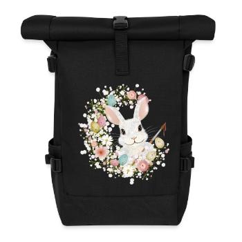 White Rabbit with Easter Eggs & Brush for Easter - Roll Top Backpack - black - Front