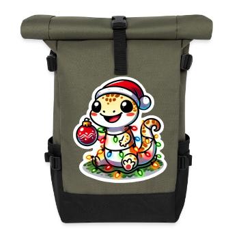 Christmas Gecko Glam - Roll Top Backpack - olive/black - Front