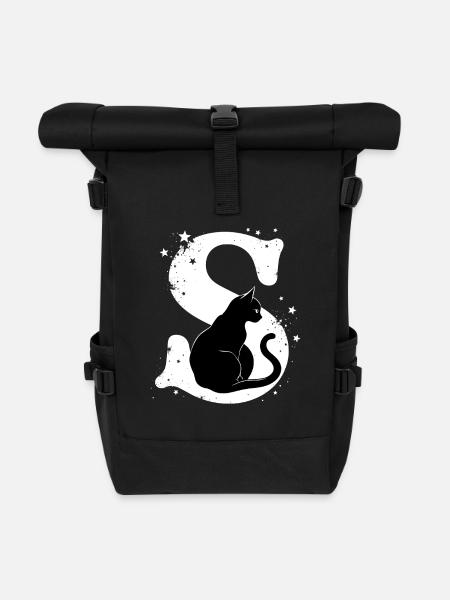 Buchstabe S mit Katze - Rolltop Rucksack - Schwarz