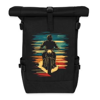 Motorcycle motorcyclist classic vintage - Roll Top Backpack - black - Front