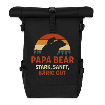 Vatertag T-Shirt Papa Bear Stark Sanft Bärig Gut - Rolltop Rucksack - Schwarz - Vorne