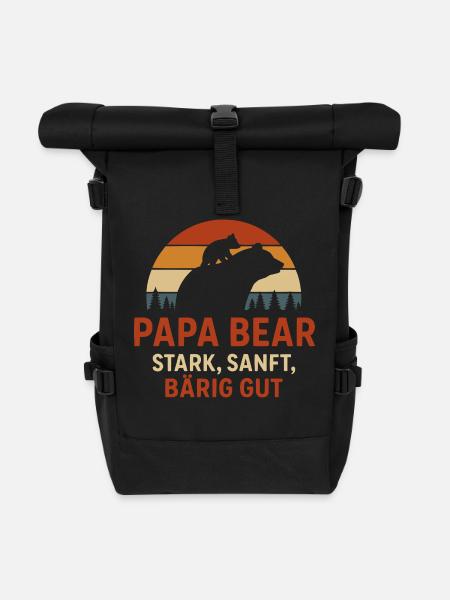 Vatertag T-Shirt Papa Bear Stark Sanft Bärig Gut - Rolltop Rucksack - Schwarz