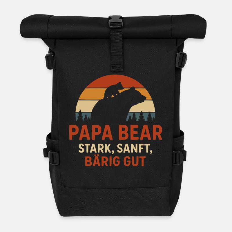 Vatertag T-Shirt Papa Bear Stark Sanft Bärig Gut - Rolltop Rucksack - Schwarz